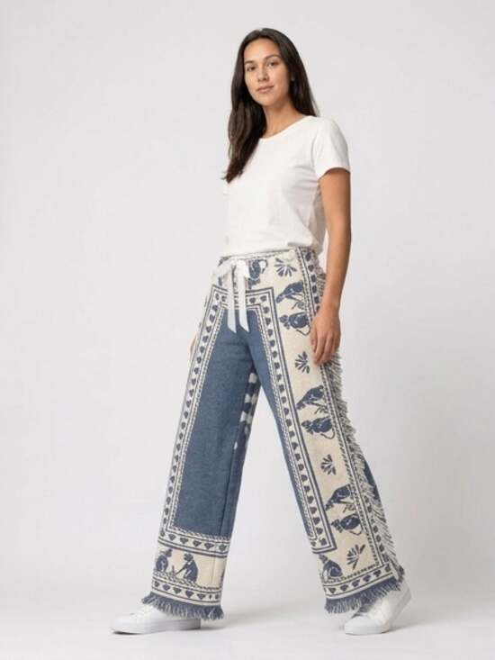 Handmade Pants - 1of1 Handmade Tapestry Kitty Cat Print Drawstring Blanket Pants Fringe